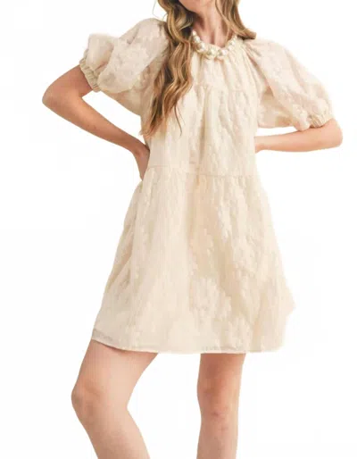 Merci Teagan Puff Sleeve Babydoll Mini Dress In Beige In Neutral