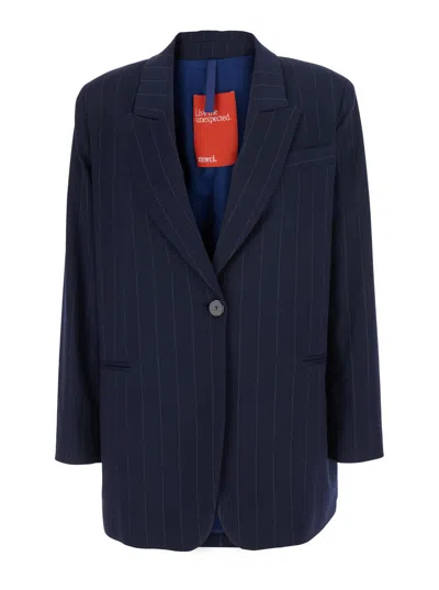 Merci Tech Fabric High-collar Zip Jacket With Side Pockets In Blue