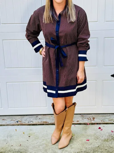 Merci The Hannah Button Down Dress In Brown In Multi