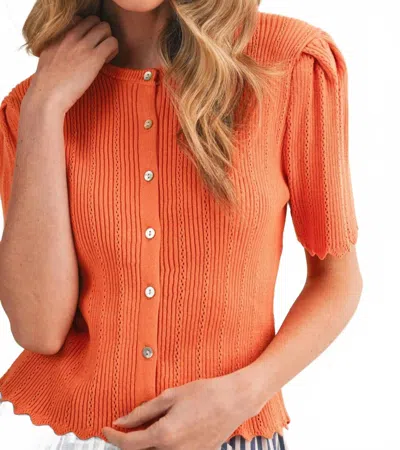 Merci The Ivy Pointelle Knit Cardigan In Orange In Brown
