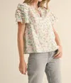 Merci Tie Front Ruffle Sleeve Top In Pink Green Floral