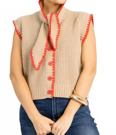 Merci Tie Neck Sweater Vest In Beige In Nude