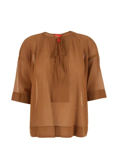 Merci Tie-fastening Semi-sheer Blouse In Brown