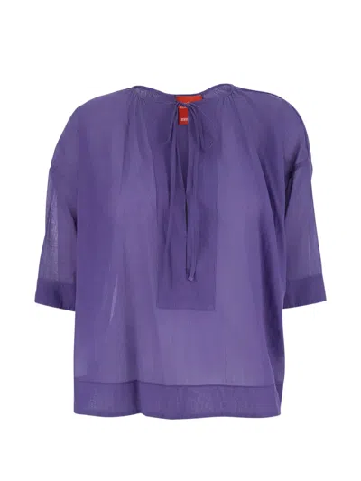Merci Tie-neck Semi-sheer Blouse In Purple