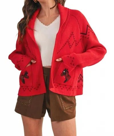 Merci Trail Haven Horse Cardigan In Red