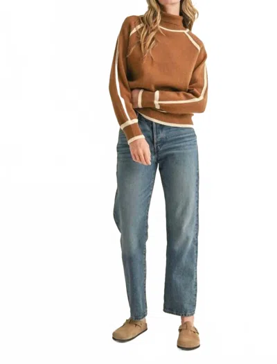 Merci Turtleneck Raglan Sleeves Sweater In Brown/ivory