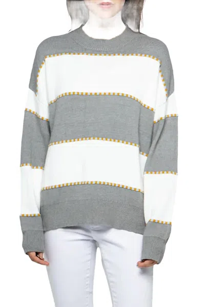 Merci Two-tone Striped Crewneck Sweater In Heather Grey In Multi
