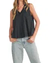 Merci V Neck Pintuck Flare Top In Black In Black