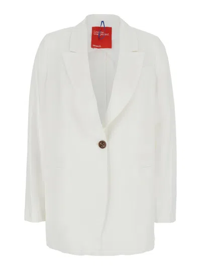 MERCI WHITE JACKET WITH CLASSIC LAPELS AND WELT POCKET ON THE CHEST IN FABRIC WOMAN