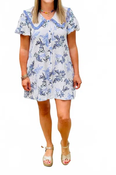 Merci Whitney Dress In White/blue In Multi