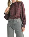 Merci Winnie Button Down Top In Wine Plaid In Brown