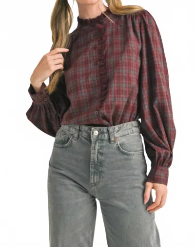 Merci Winnie Button Down Top In Wine Plaid In Multi