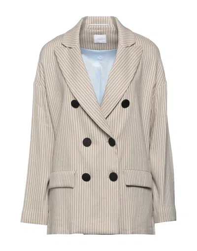 Merci .., Woman Blazer Beige Size 2 Linen, Rayon, Cotton, Elastane