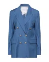 Merci .., Woman Blazer Blue Size 6 Cotton, Rayon, Elastane In Blue