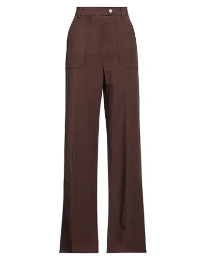 Merci .., Woman Pants Brown Size 8 Viscose, Linen, Cotton