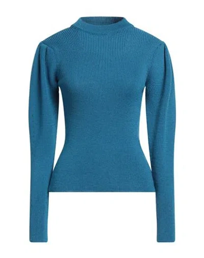 Merci .., Woman Sweater Azure Size L Merino Wool In Blue