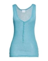 Merci .., Woman Top Azure Size L Linen, Elastane In Blue