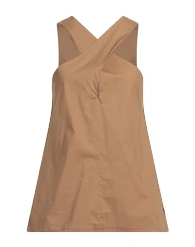 Merci .., Woman Top Khaki Size M Cotton, Elastane In Beige