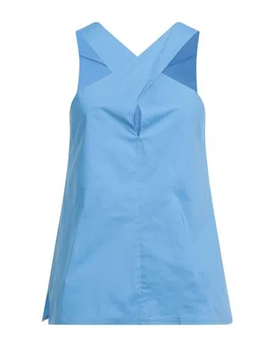 Merci .., Woman Top Light Blue Size S Cotton, Elastane