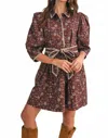 Merci Women's Blanket Stitch Puff Sleeve Floral Mini Dress In Multi In Brown
