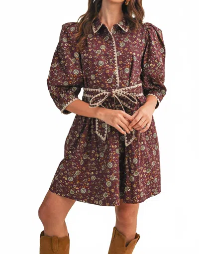 Merci Women's Blanket Stitch Puff Sleeve Floral Mini Dress In Multi In Brown