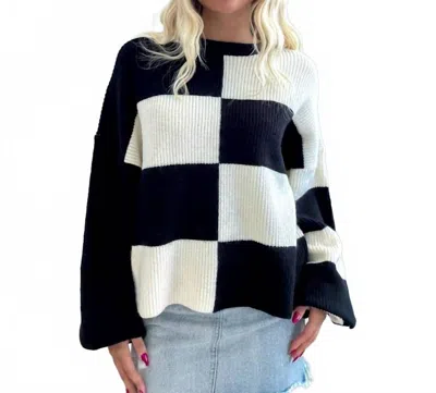 Merci Women's Checkmate Cozy Sweater In Black In Blue