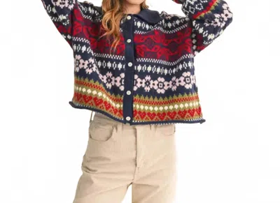 Merci Women's Fair Isle Cardigan In Navy In Multi
