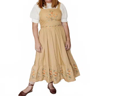 Merci Women's Fleurie Embroidered Midi Dress In Sand Stone In Multi