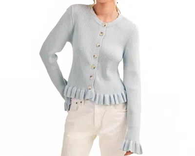 Merci Women's Ruffle Hem Ribbed Knit Cardigan In Pastel Blue