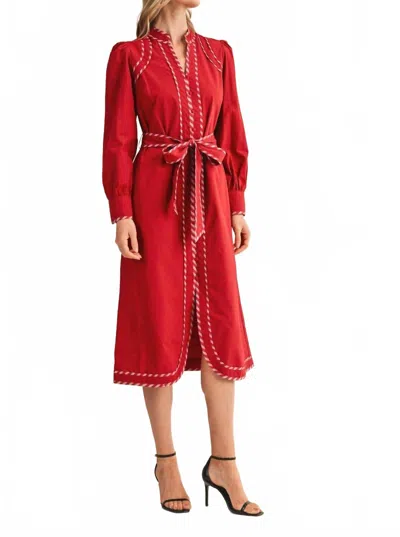 Merci Women's Striped Contrast Belted Midi Dress In Red