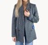 Merci Wool Blend Houndstooth Coat In Navy In Blue
