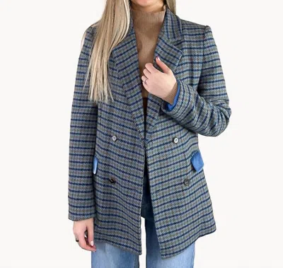 Merci Wool Blend Houndstooth Coat In Navy In Blue