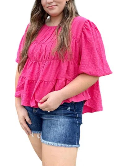Merci Woven Crinkle Top In Hot Pink