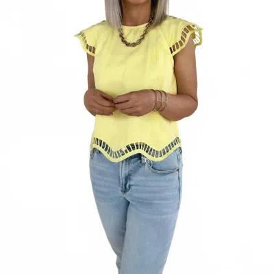 Merci Zuri Embroidered Cut-out Sleeve Top In Lemon Cream In Yellow