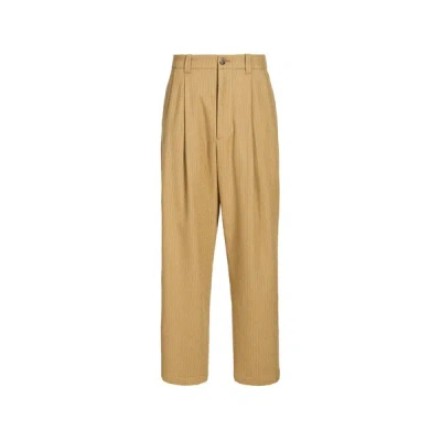 Merely Made Pantalon Large À Rayures En Coton Et Laine In Brown