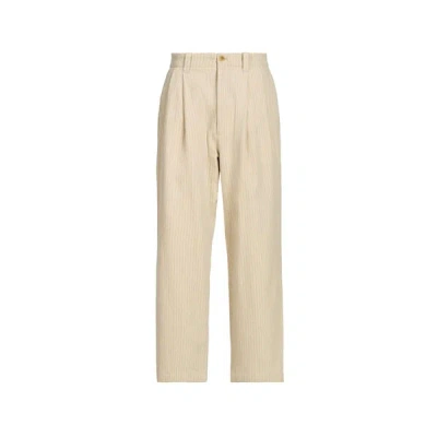 Merely Made Pantalon Large À Rayures En Coton Et Laine In Sand