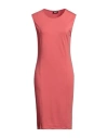 !m?erfect Woman Midi Dress Coral Size M Cotton, Modal, Elastane In Red