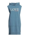 !m?erfect Woman Mini Dress Slate Blue Size L Cotton, Polyester In Blue