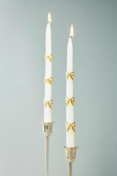 Meri Meri Gold Bow Taper Candles, Set Of 2 In White