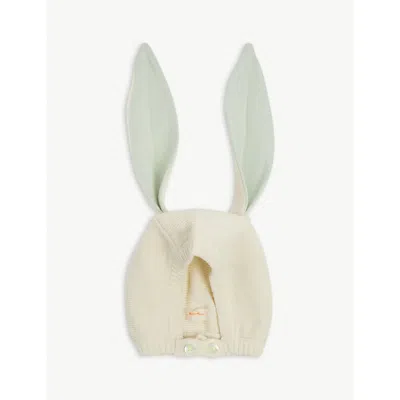 Meri Meri Kids' Bunny Embellished Organic-cotton Baby Bonnet In Mint