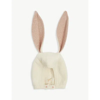 Meri Meri Kids' Bunny Organic-cotton Baby Bonnet In Peach Sparkle