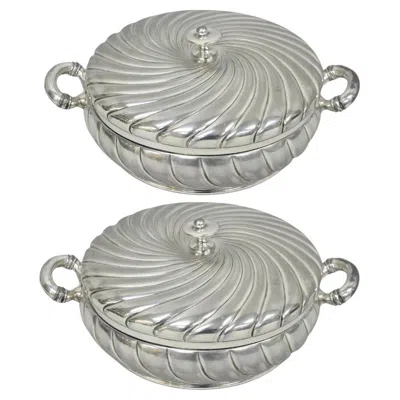 Pre-owned Meriden Britannia Company Antique Meriden B Co Spiral Swirl Silver Plated Covered Serving Dish Tureen Pair