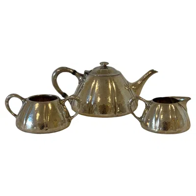 Pre-owned Meriden Silver Plate Co. American Arts & Crafts Hammered Silver Plate Tea Service By Meriden, Circa 1920s In Brown