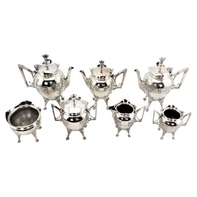 Pre-owned Meriden Silver Plate Co. Antique Aesthetic Movement 7 Piece Silver Plated Tea Set With Floral Decoration
