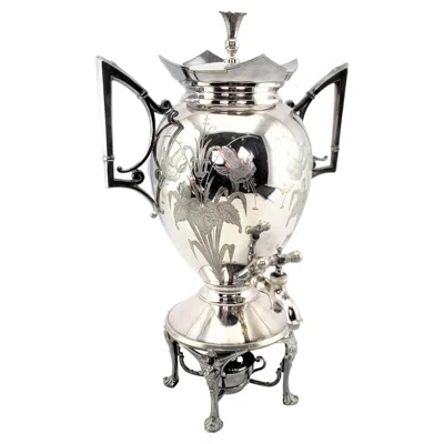 Pre-owned Meriden Silver Plate Co. Antique Aesthetic Movement Silver Plated Hot Water Kettle With Floral Decoration