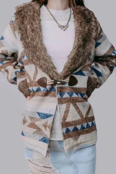 Merigold Kiss Belle Of The West Southwest-inspired Fur-trimmed Western Coat In Beige In Brown
