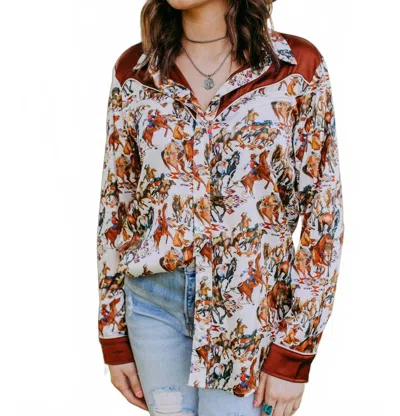 Merigold Kiss Buckaroo Long Sleeve Button Up Shirt In White