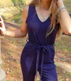MERIGOLD KISS JEWEL FLARE LEG RIBBED JUMPSUIT IN NAVY