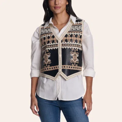 Merigold Kiss Women's Black Embroidered Leather Vest