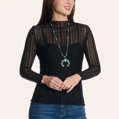 Merigold Kiss Women's Black Lace Long Sleeve Mesh Top